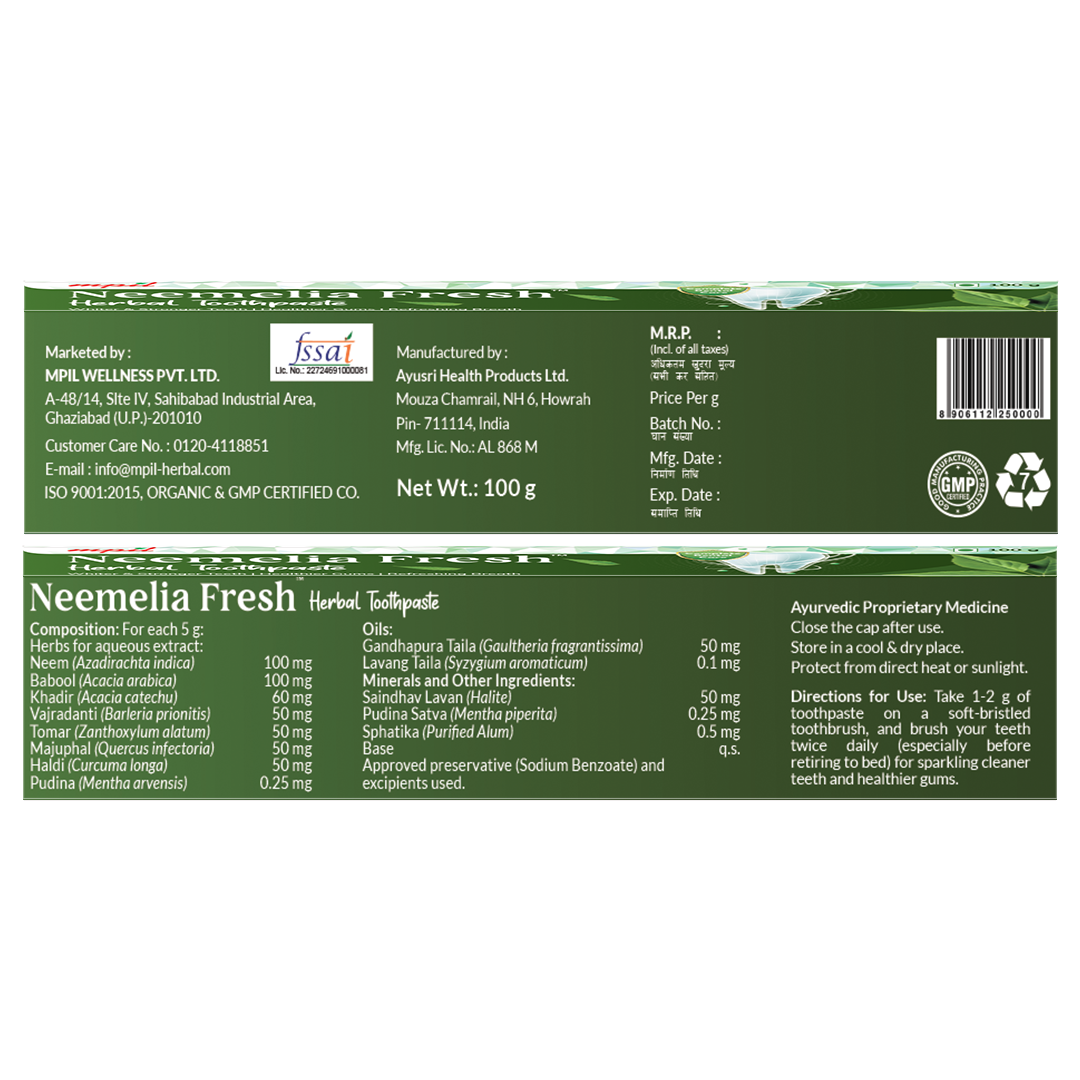 Neemelia Fresh Herbal Toothpaste | Ayurvedic Tooth paste | 26 Herbs From offering dental protection PACK OF 4
