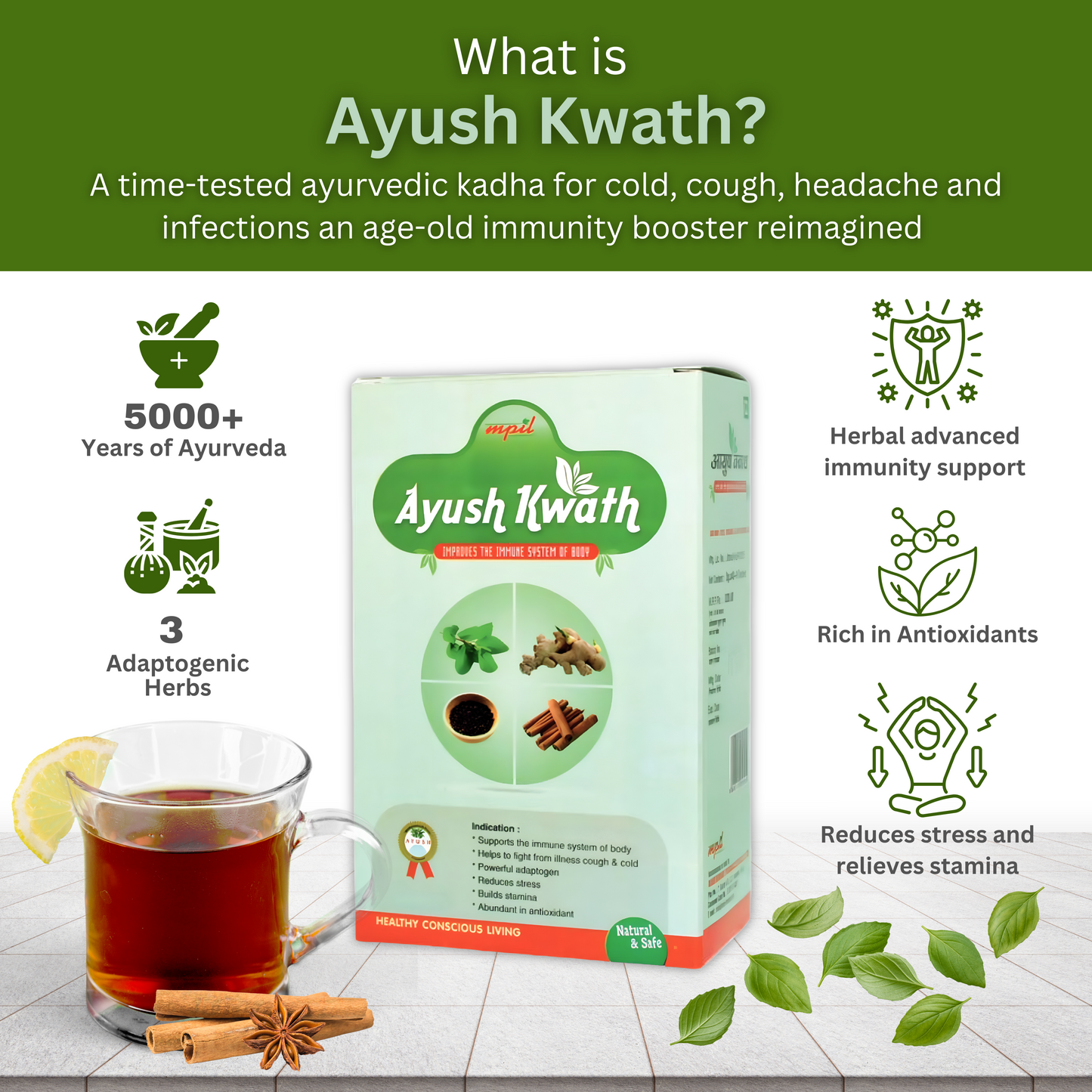 Ayush Kwath Herbal Tea | kara for cough and cold (48 Sachet Pack2)
