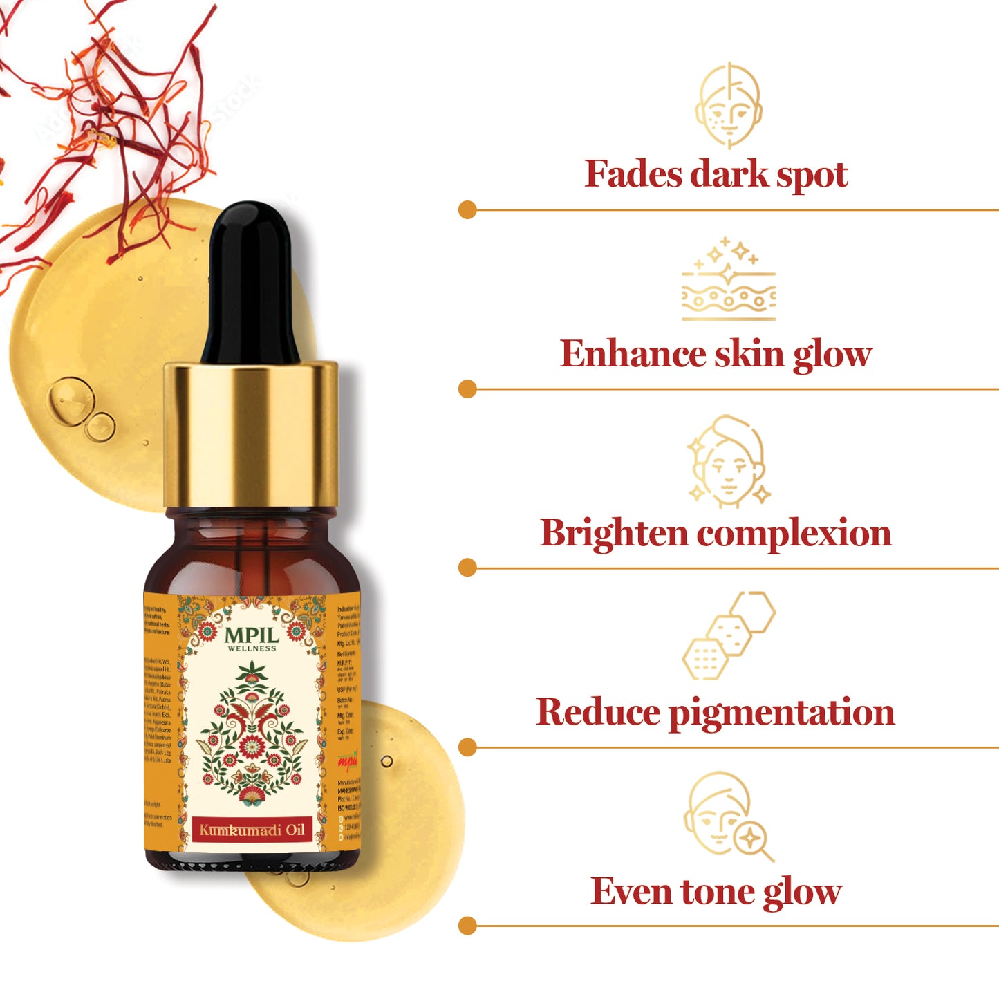 MPIL Wellness Ayurvedic Kumkumadi Face Oil for skin care | Face Oil for Women & Men( 5ml)