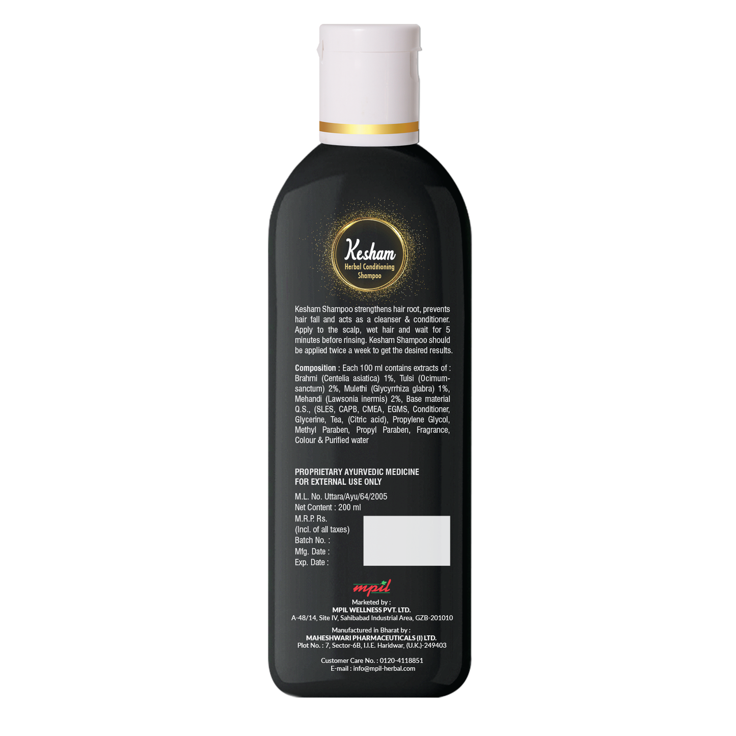 Mpil Wellness Kesham Herbal Anti dandruff Shampoo | Natural Ayurvedic Shampoo with 20 Herbs | Hair Cleanser With Benefits Of Brahmi, Tulsi, Mulethi, Mehndhi | 200ml (Pack of 2)