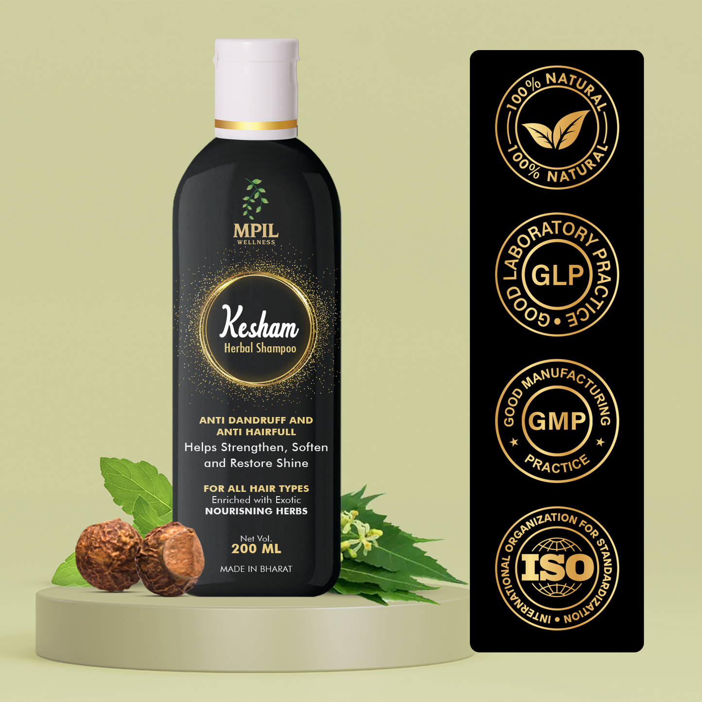 Mpil Wellness Kesham Herbal Anti dandruff Shampoo | Natural Ayurvedic Shampoo with 20 Herbs | Hair Cleanser With Benefits Of Brahmi, Tulsi, Mulethi, Mehndhi | 200ml (Pack of 2)