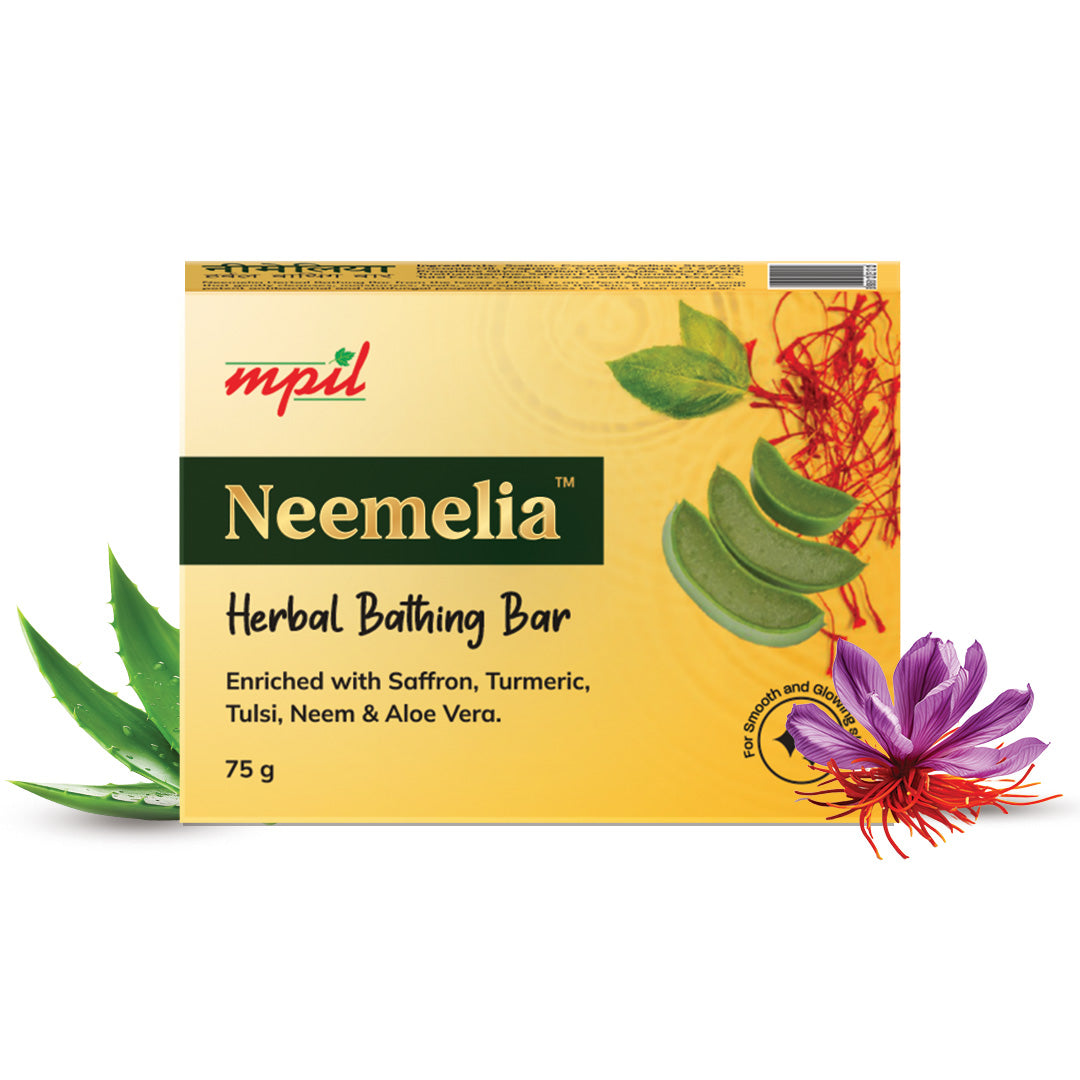 MPIL Neem Soap | Neemelia Herbal Bathing Bar | Soap | Pure Neem & Kesar Soap | For Acne Prone skin | Suitable for All Skin Types | 75 Grams