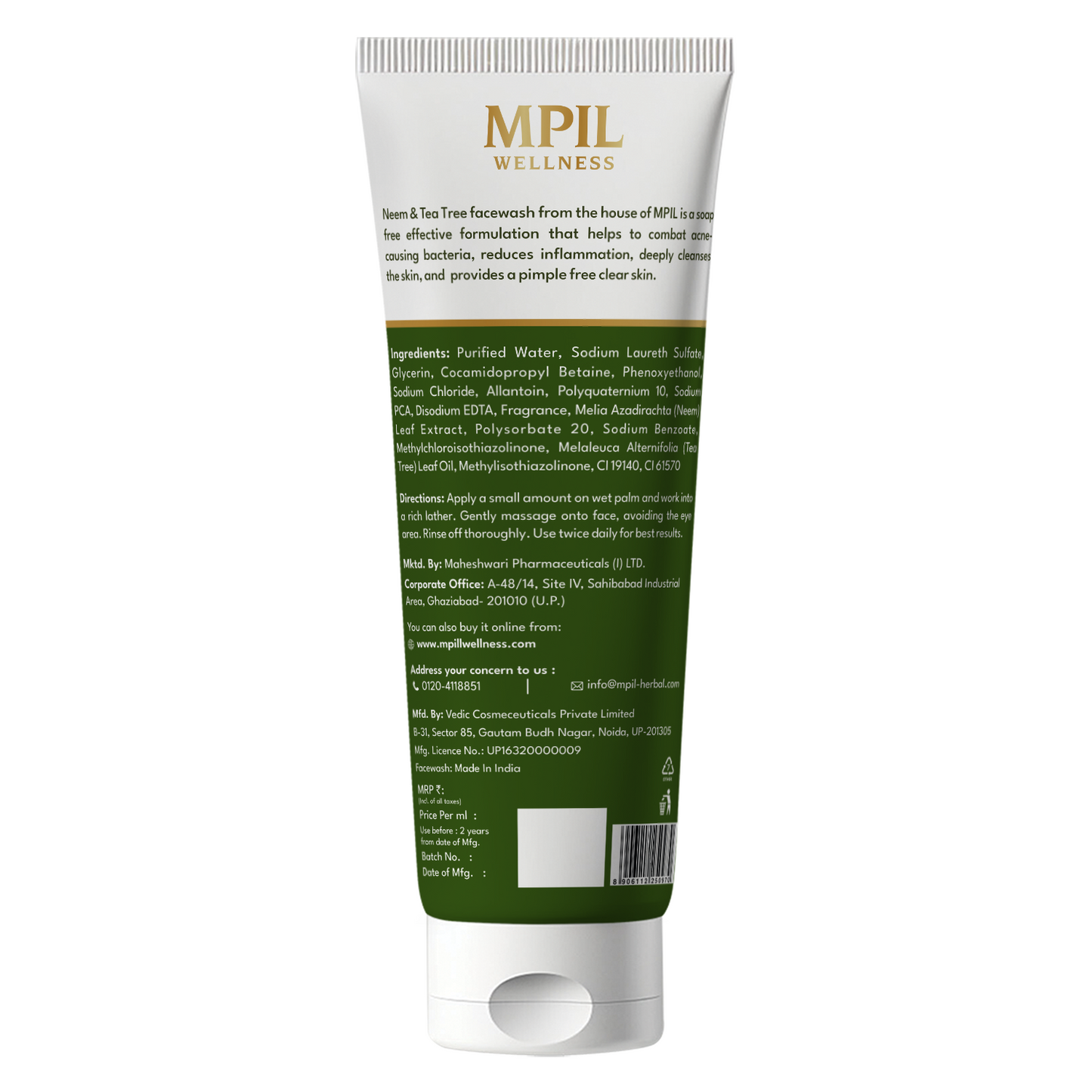Mpil Wellness Neem & Tea Tree Facewash | Natural Face Wash For Acne & Pimples, Wash With Pure Neem & Tea Tree | Unisex face wash | Herbal face wash pack of 3