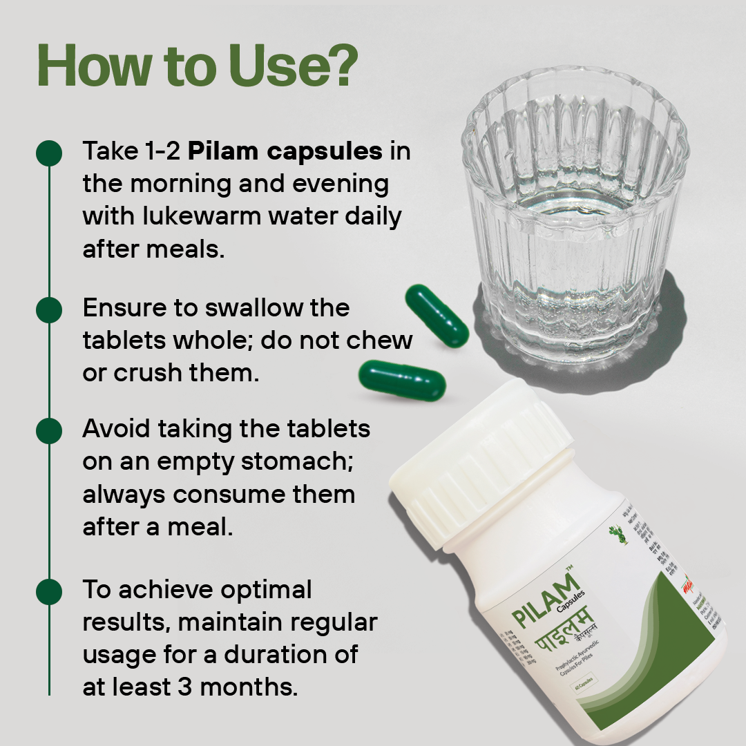MPIL Pilam Capsules for Hemorrhoids , for Internal and External Piles | Natural Hemorrhoid Treatment | Swelling and Irritation | Fissure and Piles Care Relief