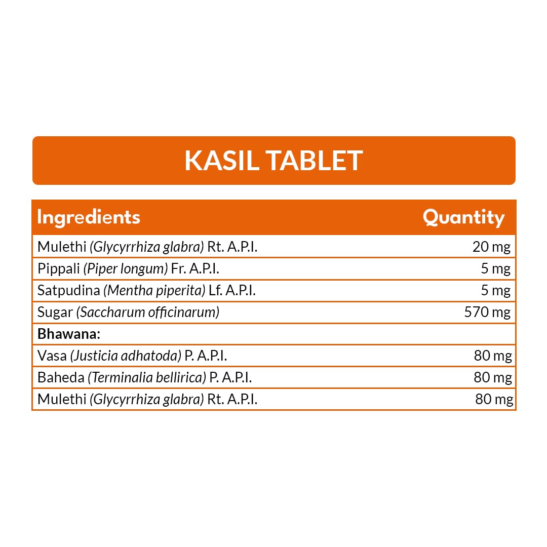 MPIL Kasil Tablet | Cough and cold Tablet | Bronchodilator & Antitussive | Ayurvedic Medicine for Cold and Cough (10 x 10)